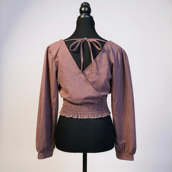 [WOMEN] GRL 🇯🇵 Plum Long Sleeve Back Tie Blouse | US S/JP M | Cottagecore V-Neck - Picture 4 of 8